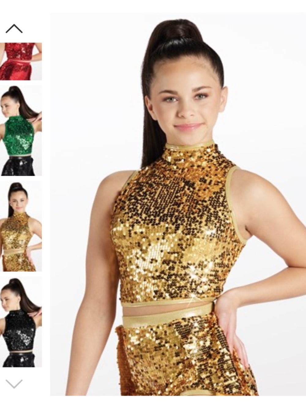 Weissman Gold Sequin Crop Top and Briefs with Attached Skirt